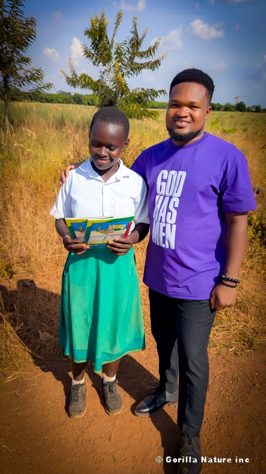 A mentor standing with a student and school books